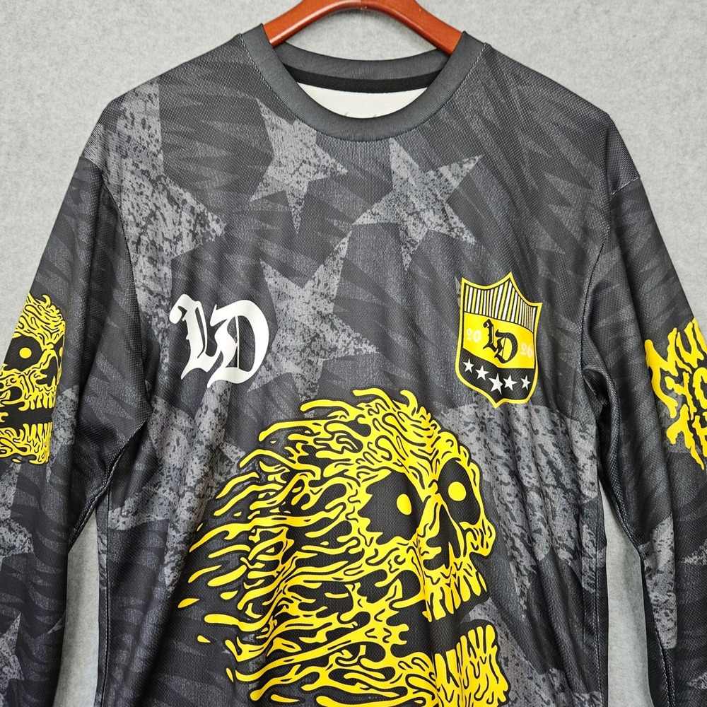 Liquid Death Murder Your Thirst Skull Jersey Long Sleeve Grey Yellow Mens Large